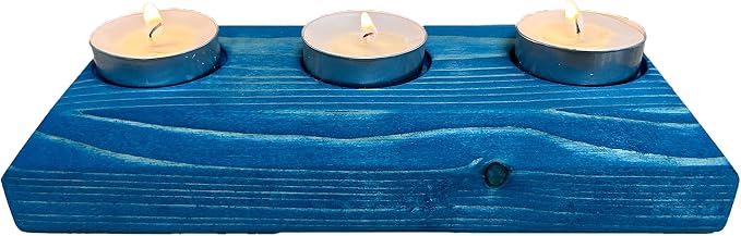 Wooden 3 Tea Light Candle Holder, 8 Inches (Blue, Enlightened)