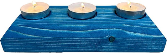 Wooden 3 Tea Light Candle Holder, 8 Inches (Blue, Enlightened)