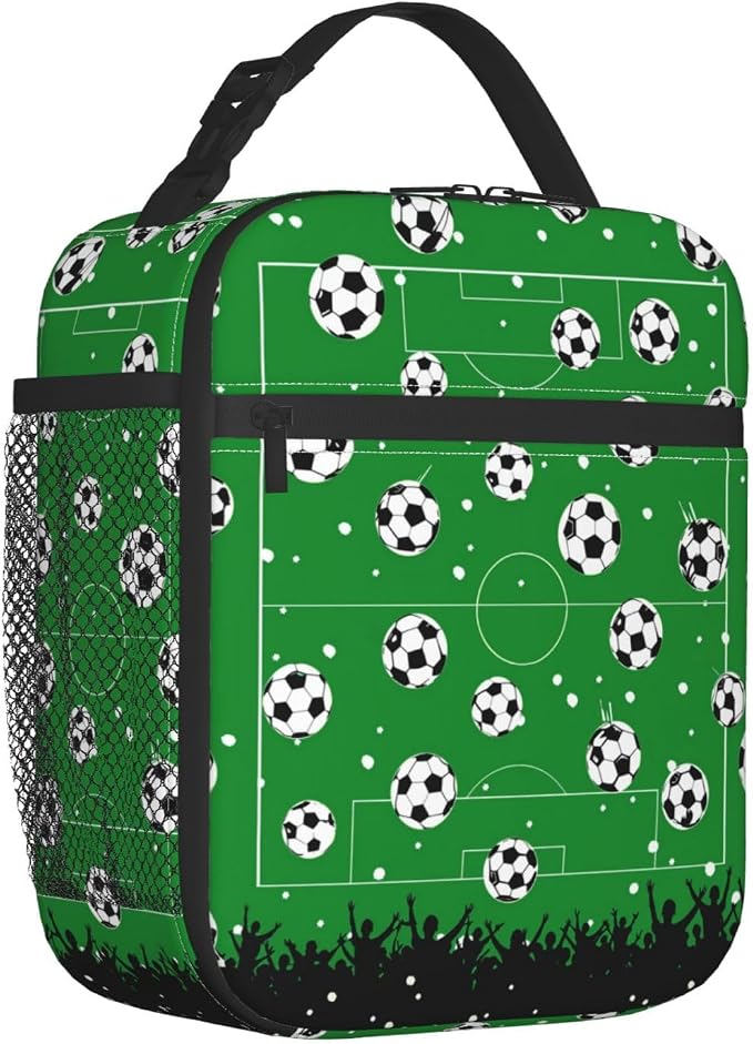 Reusable Soccer Lunch Box for Kids Girls Boys Women Adult, Insulated Sport Lunch Bag,Polyester Cooler Gaming Handbags Case for School Picnic Work Travel Beach or Hiking (Green)