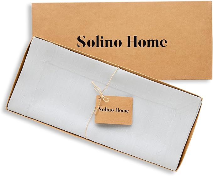Solino Home Linen Table Runner 72 Inches Long - 100% Pure Linen Silver Cloud Dining Table Runner 14 x 72 Inch - Fete