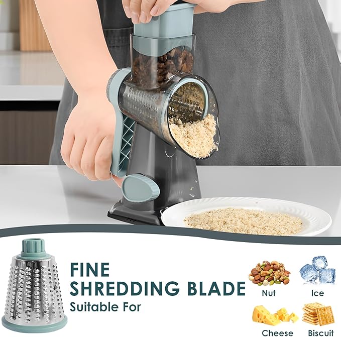 2-Pack Rotary Cheese Grater with Handle, Stainless Steel Blades, Hand Crank Vegetable Chopper for Nuts/Cabbage/Garlic, Easy Clean & Space Saving, Ideal Kitchen Gadget Gift