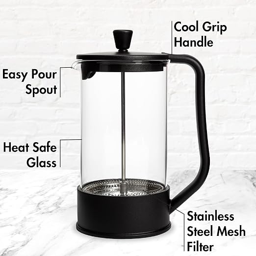 Primula French Press Coffee Maker, Heat Resistant Borosilicate Glass with Stainless Steel Filters, 8 Cup, 34 oz, Black