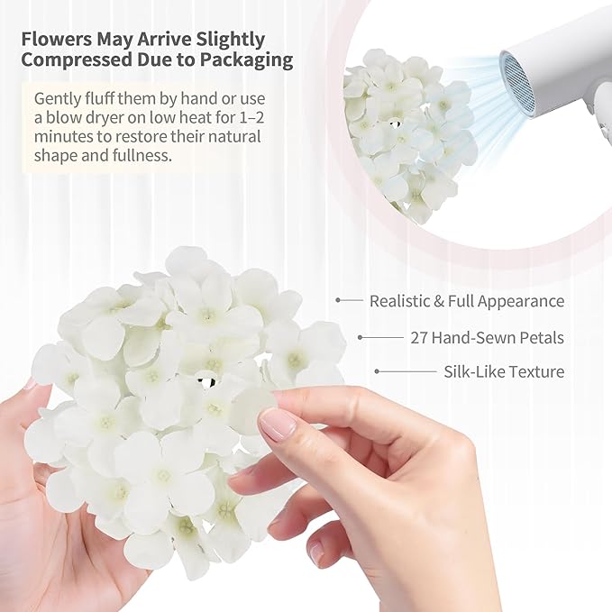 Artificial Hydrangea Flowers Bulk 64PCS Silk Hydrangea Heads with Stems for Table Centerpieces, Wedding Decorations, Floral Arrangements, Home Decor, Party Decorations