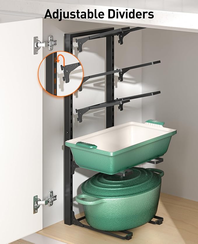 ORDORA Pots and Pans Organizer under Cabinet 23.62" Height, 10-Tier Kitchen Cabinet Organizers and Storage, Heavy Duty Pots and Pan Storage Rack Organizer inside Cabinet, Adjustable Pot Rack
