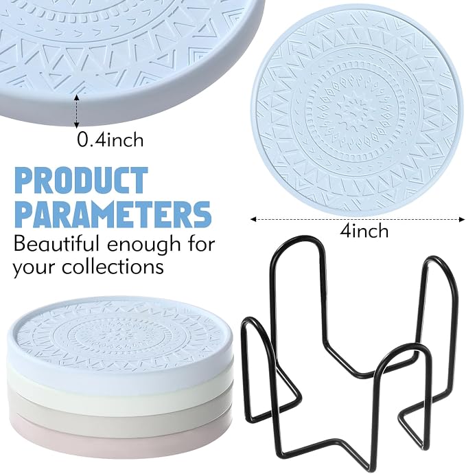Photect Diatomaceous Earth Coasters Set with Holder Absorbent Stone Drink Coasters Instant Drying Tray for Tabletop Protection Home Decoration Housewarming Gift(Green,4 Pcs)
