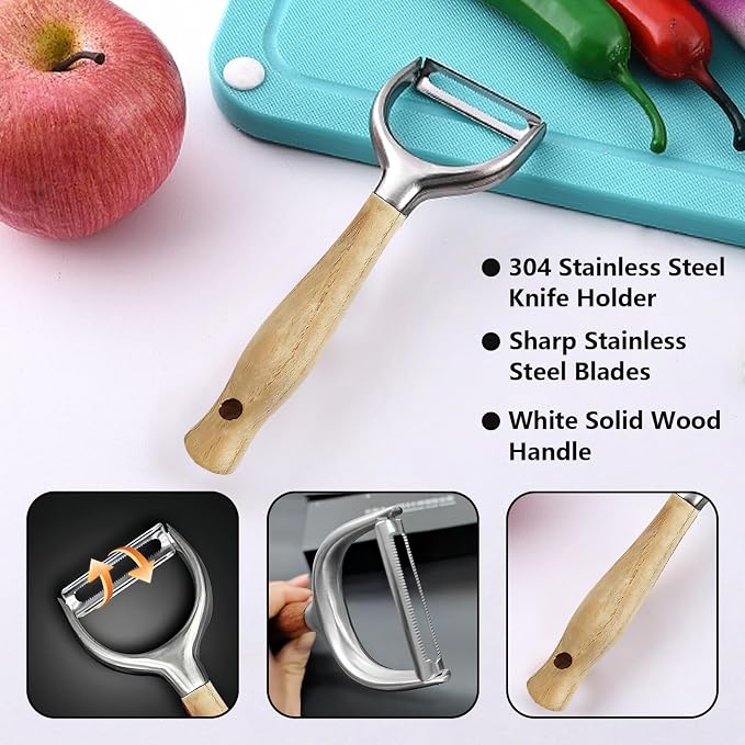 Vegetable Peelers For Kitchen,Stainless Steel Potato Peelers,Swivel Fruit Peeler Featuring Sharp And Durable Blades,Can Be Quickly Peeled,Ergonomic Solid Wood Anti Slip Handle