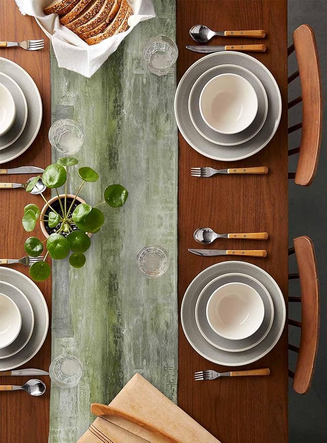 Sage Green Table Runner - 72 Inch Long, Oil Modern Paintings Abstract Kitchen Dining Table Runner Dresser Scarves, Geometric Artwork Grey Green Tablerunner for Coffee Table Wedding Party, 16x72 in