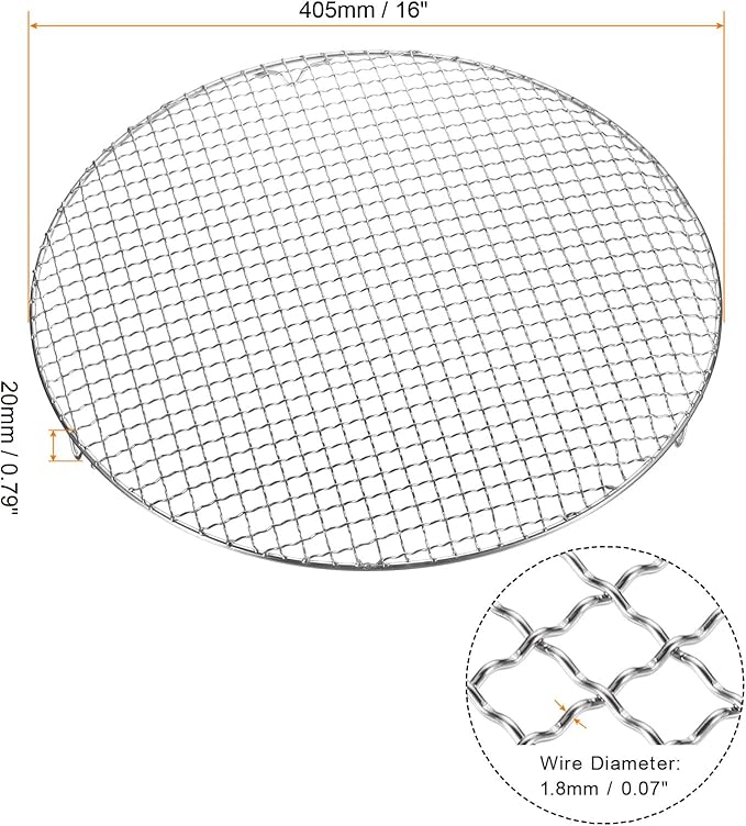 HARFINGTON Round Cooking Rack 16-inch 201 Stainless Steel Cross Wire Barbecue Grill Net with 20mm Legs for Cooking Baking Steaming BBQ