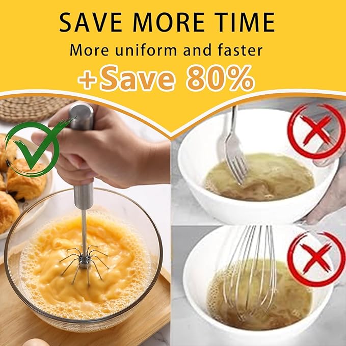 12 Inch Stainless Steel Egg Whisk - Hand Push Rotary Whisk Blender - Versatile Milk Frother, Hand Push Mixer Stirrer for Beating & Stirring, Whisking, Blending