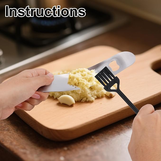 Stainless Steel Garlic Press Set, Includes 2 Stainless Steel Garlic Press Tools 1 Silicone Peeler Tube and 1 Brush Practical Kitchen Gadgets for Easy Smashing