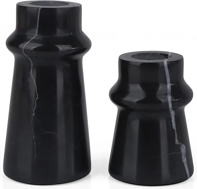 Vixdonos Marble Candle Holder Set of 2 Taper Candle Candlestick Mantle Candle Stand for Home Decor,Wedding,Party and Table Centerpieces(Black)