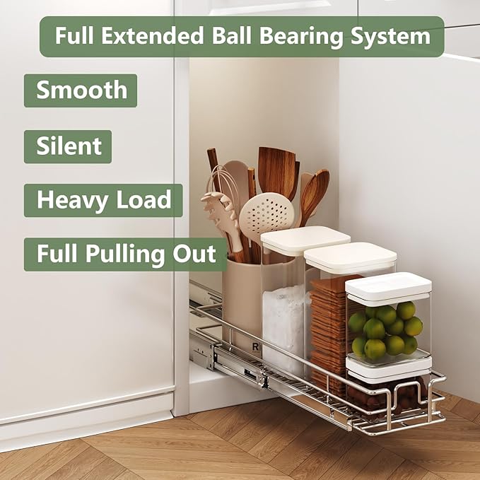 LOVMOR Pull Out Cabinet Organizer 9" W x 21½" D, Kitchen Cabinet Pull Out Shelves Slide Out Storage