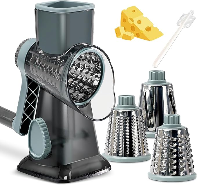 GYH&GXR Rotary Cheese Grater with Handle Vegetable Cheese Shredder Slicer for Kitchen 3 Changeable Blades for Cheese Potato Zucchini Nuts Chocolate