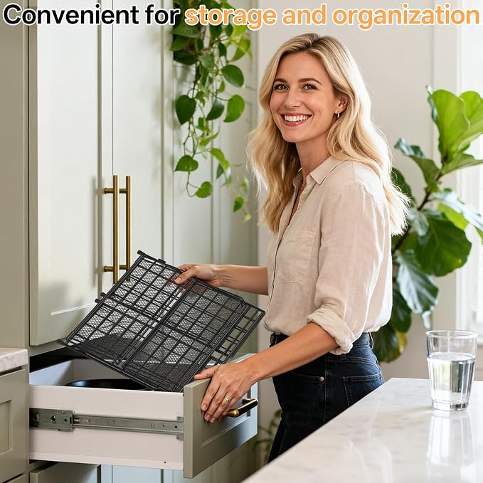 DTUQYX Bathroom Counter Storage Organizer, 3 tier Flodable Perfume Make up Organizers for Vanity, Installation-free Metal Seasoning Shelf Spice Rack for Countertop, Kitchen, Cabinet, Bedroom, RVs