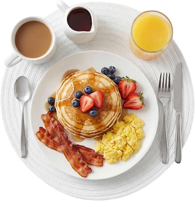 Placemats Set of 4-Heat Resistant Washable Table Mats for Dining Table,Round Braided Place Mats,15 inch White