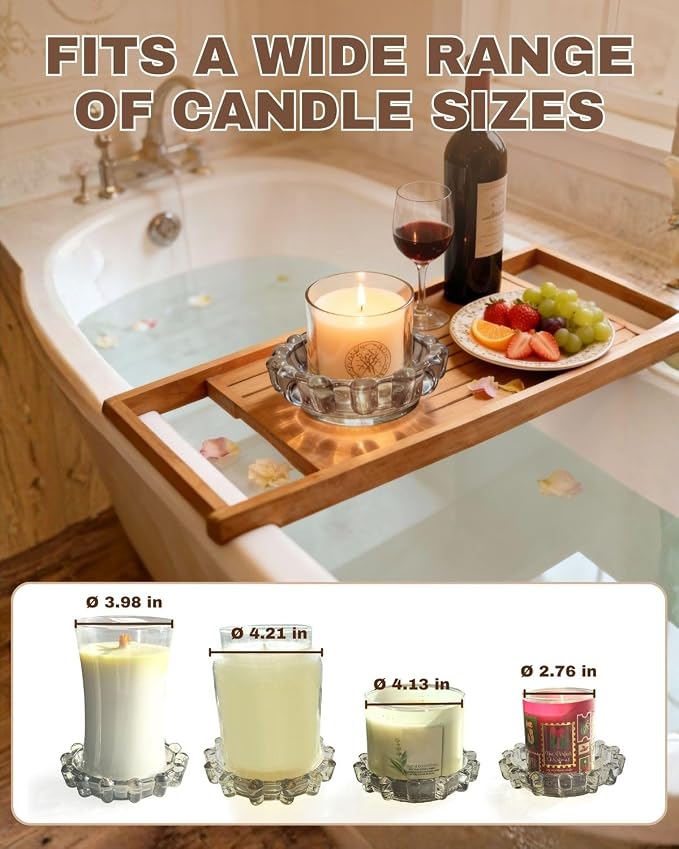 Bubble Glass Candle Holder – 5" Decorative Crystal Candle Dish, Thick Glass Tray for Tealights, Scented Candles, Aroma Stones & Reed Diffusers(Crystal Clear)