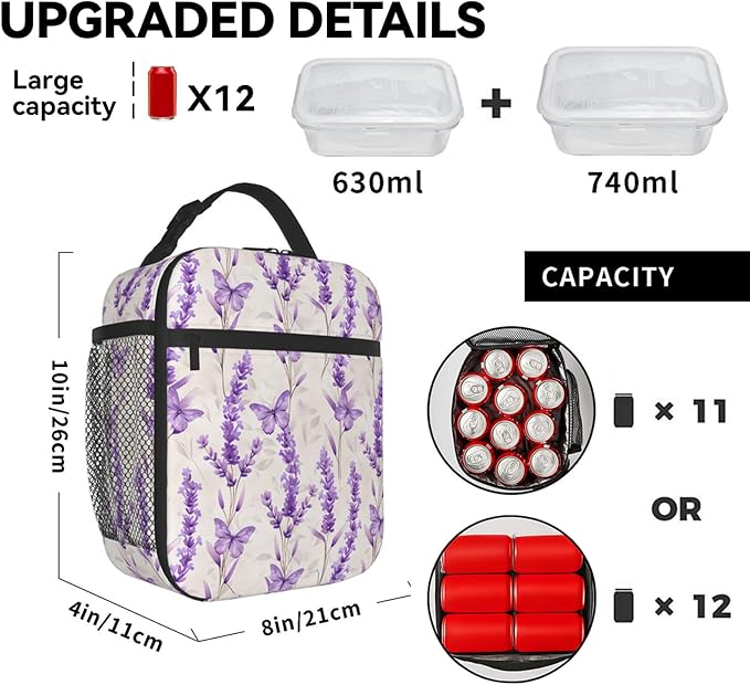 Reusable Hedgehog and Floral Lunch Box for Kids Girls Boys Women Adult, Insulated Cute Woodland Lunch Bag,Polyester Cooler Handbags Case for School Picnic Work Travel Beach or Hiking