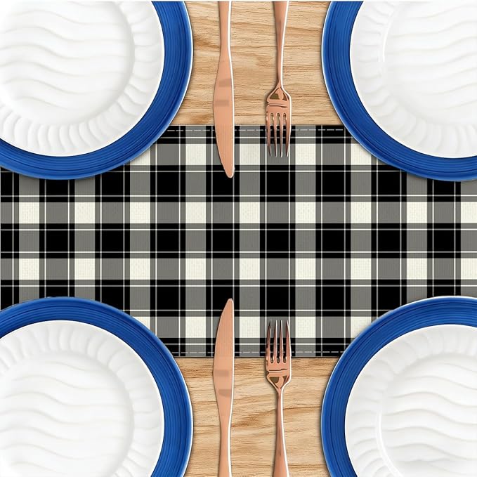 Black and White Gingham Table Runner, Buffalo Plaid Check Table Cloth13x72 Inches Long Table Decor, Kitchen Dining Suppliers for Classic Farmhouse Home Party Indoor Outdoor Decor