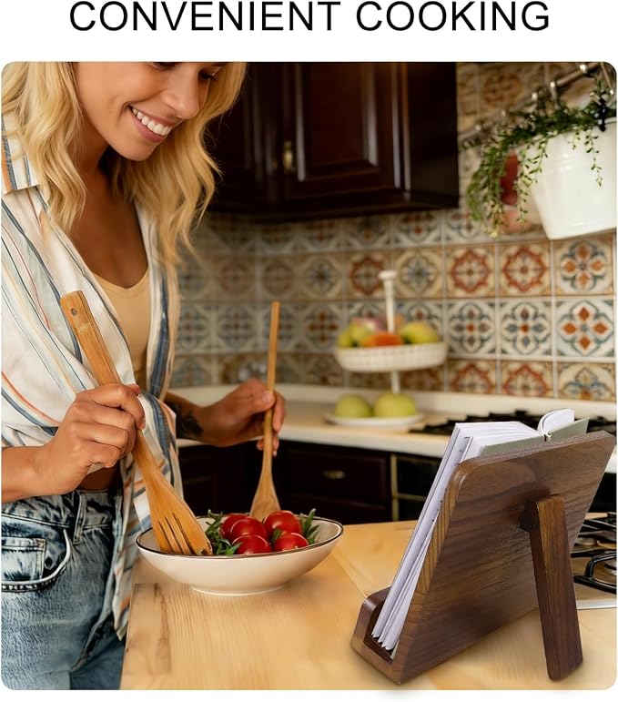 Heavy Duty Cookbook Stand for Kitchen, Recipe Book Holder for Kitchen Counter, Easily Keeps Cook or Recipe Books Open for Convenient Cooking, Rustic Cook Book Holder Stand (Rustic Brown)