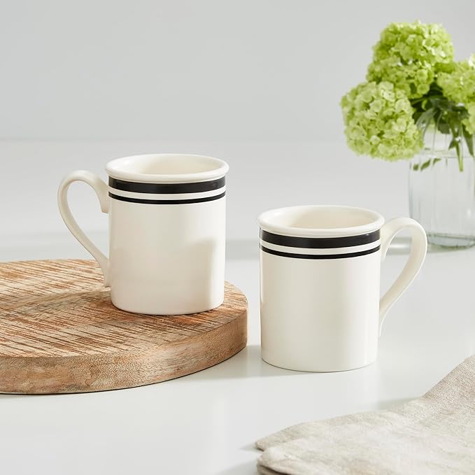 Portmeirion Potter's Stripe Breakfast Mug (Set of 4) - 9oz White Ceramic Mugs with Black Stripe Pattern - Microwave, Dishwasher, Freezer Safe Earthenware Mugs for Tea & Coffee Lovers (Black)