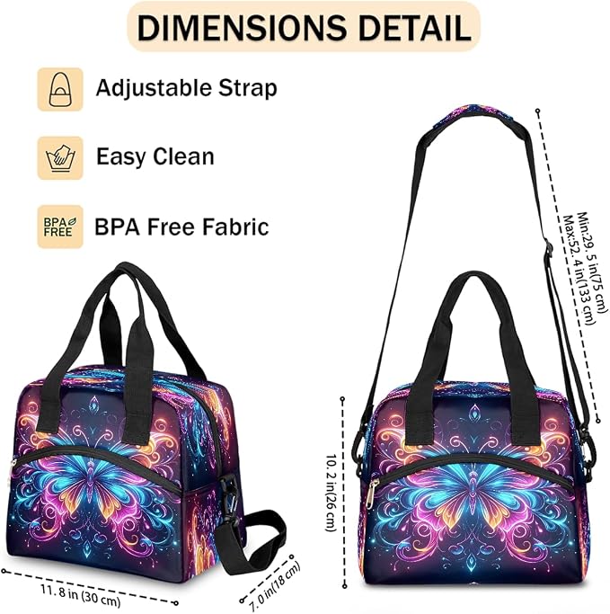 Pardick Galaxy Butterfly Insulated Lunch Bag for Women Girl Reusable Lunch Tote Box With Shoulder Strap Lightweight Thermal Cooler Meal Prep Bag for Work School Office Picnic