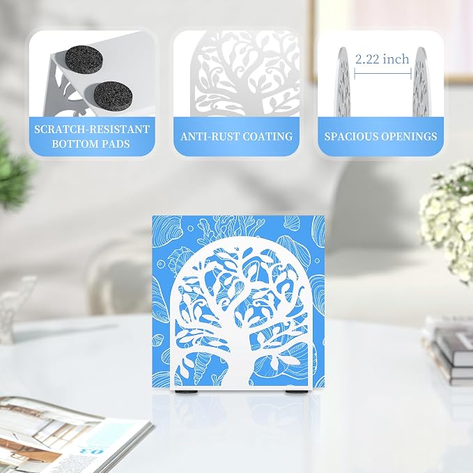 Metal Napkin Holder for Table – Decorative Tree of Life Napkin Holders for Kitchen & Dining Table, Fits Cocktail, Lunch & Guest Paper Napkins, White Countertop Napkin Holder for Home, Restaurant & Bar
