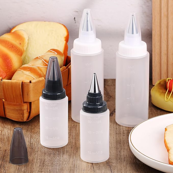 4 Pcs Plastic Squeeze Bottles for Cookie Icing Bottle Decorating Supplies Squeezing Applicator Writer for Food Coloring Frosting Pancake Arts (2 oz & 4 oz)