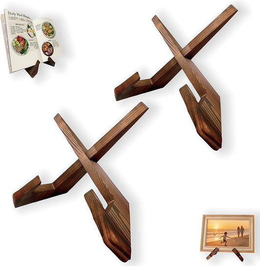 2 Pcs Cookbook Holder Stands,Wooden Recipe Book Holder Stand, Premium Book Stand Multifunctional Plate Stands for Display