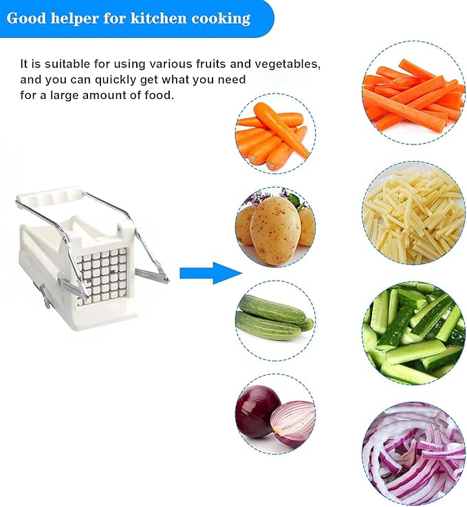 French Fry Cutter, Potato Slicer French Fries with 2 Different Sizes Stainless Steel Blades and No-Slip Suction Base for Potatoes Carrots Cucumbers
