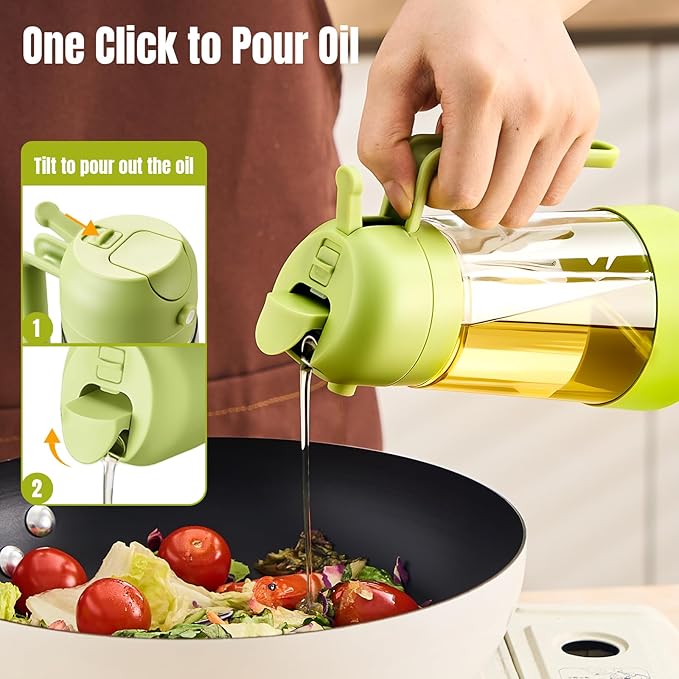PARACITY 2 in 1 Oil Dipenser Bottle with Silicone Bottom (Green-2PCS)