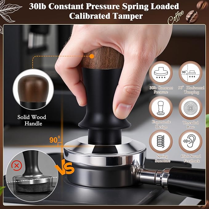 8 PCS Espresso Accessories Kit, 51mm Espresso Tamper Kit Coffee Tamper Set with Coffee Distributor, Espresso Tamping Station, WDT Tool, Dosing Funnel, Fits Delonghi 51mm Portafilter