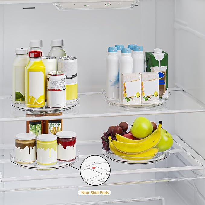 4 Pack 9 Inch Clear Lazy Susan Turntable Organizer, Non-Skid Rotating Tray for Cabinet, Kitchen Pantry Organization and Storage, Acrylic Spinner for Refrigerator, Bathroom Vanity and Spice Rack
