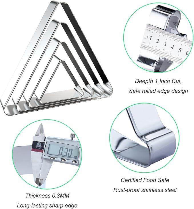 Triangle Cookie Cutter Set - 5 inch, 4 inch, 3 inch, 2 inch - 4 Piece Geometric Frame Plaque Cookie Cutters Shapes Molds - Stainless Steel