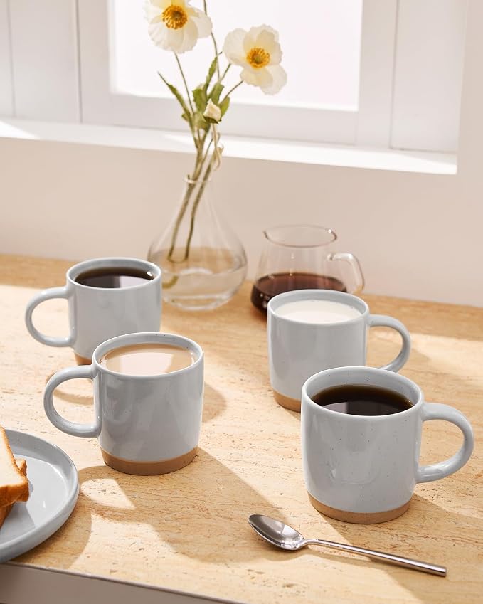 famiware Coffee Mugs for 6, 13 oz Mug Set, Dringking Cup with Handle for Coffee, Tea, Cocoa, Milk, Milkyway Serise, Ligth Gray