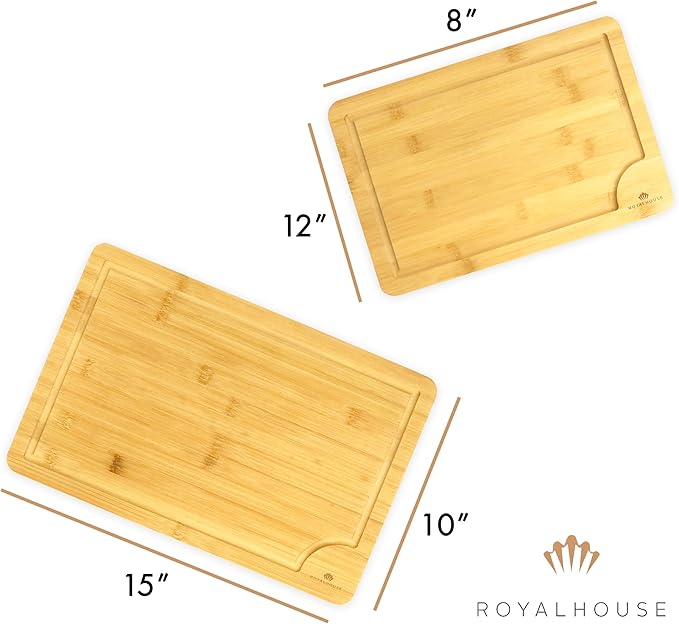 2 Pack Cutting Board Large15x10x0.5 and Medium 12x8x0.5 Bamboo Cutting Boards for Kitchen with Juice Groove and Kitchen Chopping Board for Meat Cheese board Heavy Duty Serving Tray