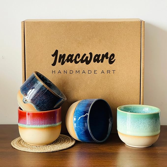 Ceramic Espresso Cups Set of 4, 5 oz Mugs, Double Walled Coffee Mugs for Nespresso Cups, Special Glazed Demitasse Cups Expresso Coffee Cup for Espresso Machine