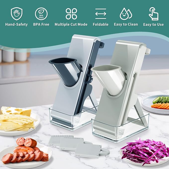4in1 Mandoline Slicer for kitchen, Potatoes Slicer, Safe Mandoline Slicer, Vegetable Strip Julienne Cutter, Fast Meal Prep