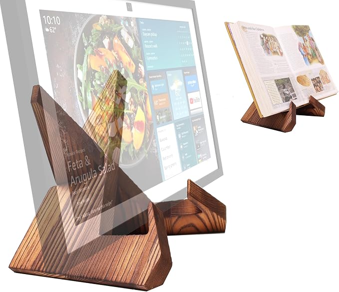 Solid Wood tablet computer Stands compatible for show15, show21,Support both horizontal and vertical modes.and suitable for Cookbook Stand for Kitchen,wooden cookbook Holder Display. (dark brown)