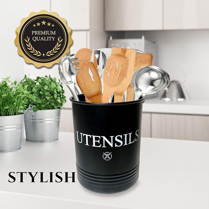 Utensil Holder Large Crocks Kitchen (black)