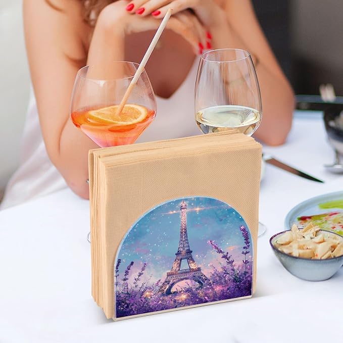 Napkin Holder Acrylic Napkin Holder for Table Kitchen Party Restaurant U Shaped Upright Napkin Dispenser Organizer Lavender Eiffel Tower Purple