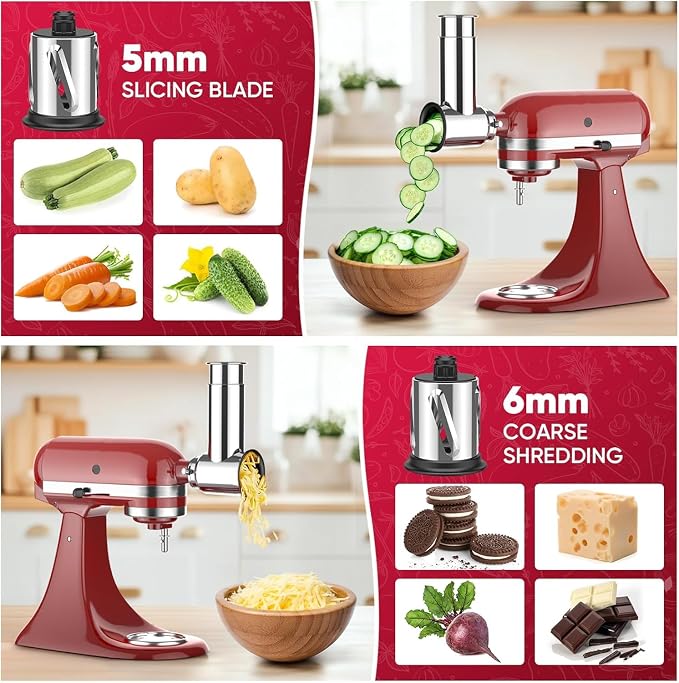 Cofun Stainless Steel Slicer Shredder Attachment for KitchenAid | Vegetable Slicer, Salad Maker, Grinding Powder, Cheese Grater