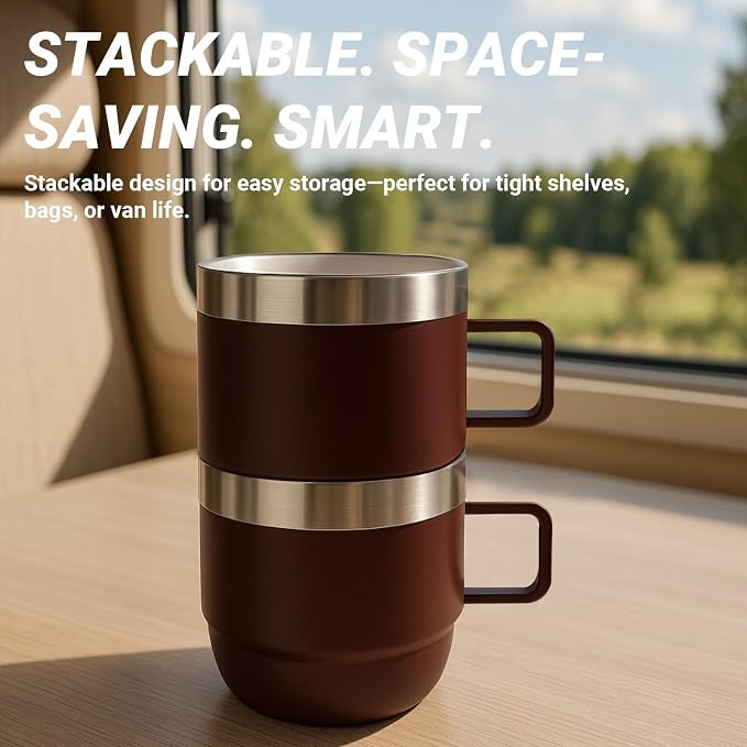 6 oz Small Espresso Mug with Handle, Ceramic-Lined 18/8 Stainless Steel, Double-Wall Vacuum Insulated, Stackable, Dishwasher Safe, for Cortado & Flat White, 2 Pack, Wine Red