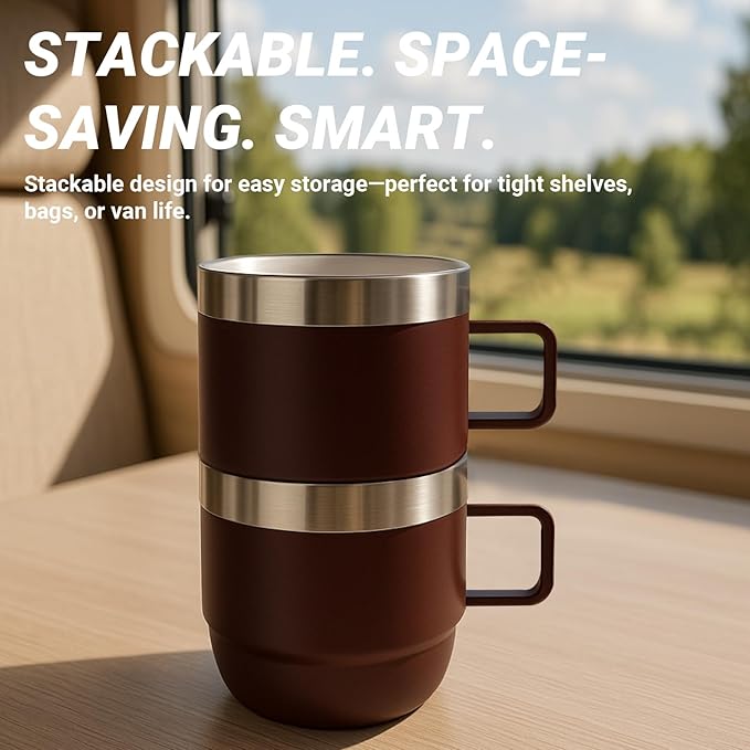 6 oz Small Espresso Mug with Handle, Ceramic-Lined 18/8 Stainless Steel, Double-Wall Vacuum Insulated, Stackable, Dishwasher Safe, for Cortado & Flat White, 2 Pack, Navy