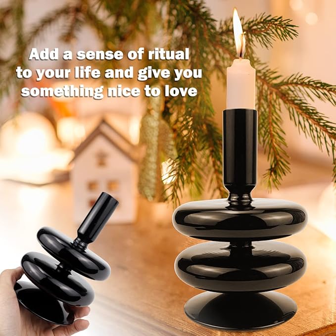 Glass Candle Holder for Taper Candles,Clear Decorative Candle Sticks Holders for Wedding Valentines Day Birthday Party Centerpiece (Black)