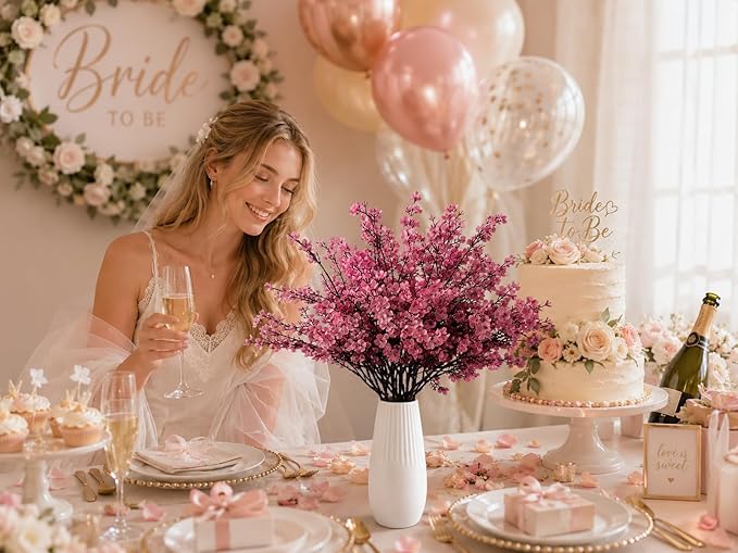 Mandy's Dusty Pink Artificial Baby’s Breath Flowers 6 Bundles Silk Gypsophila, 18.5 Inch European Style Modern Home Decor Centerpiece, Neutral Wedding Flower Arrangements