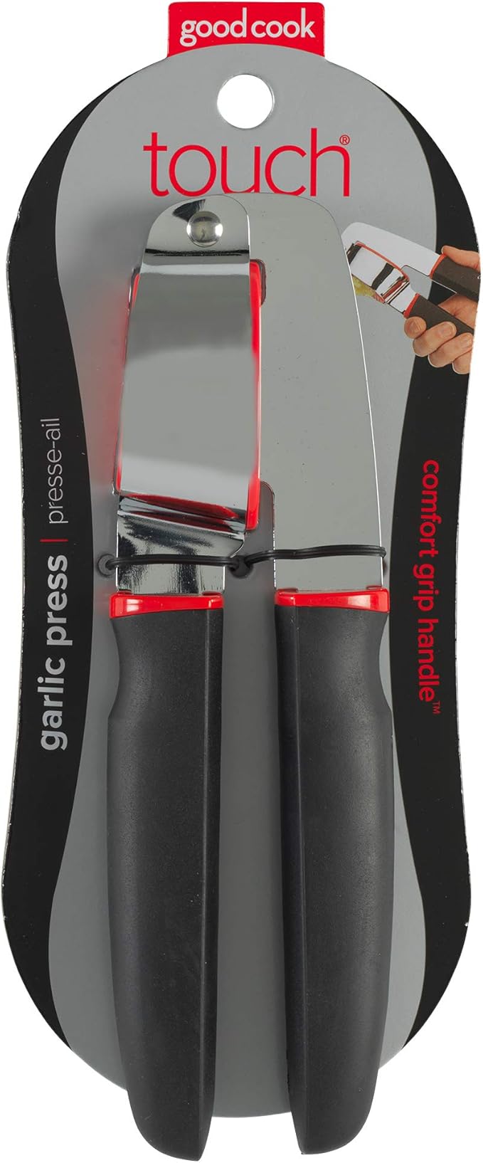 GoodCook Touch Dishwasher Safe Garlic Press with Stainless Steel Head, Black/Red