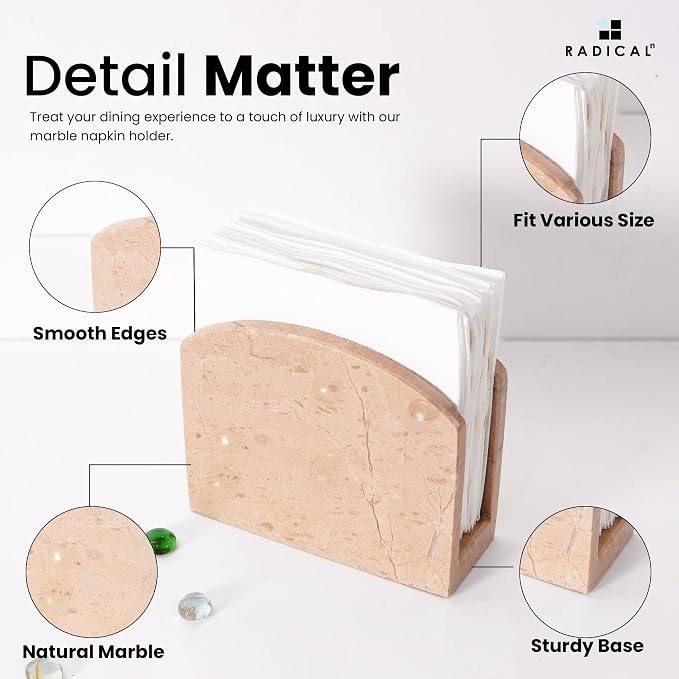 Radicaln Marble Napkin Holder 5.5" Inch Verona Handmade Serviette Holder - Kitchen Table Top Decor, Napkins For Coffee Table, Cocktail Napkin Holder, Kitchen Accessories