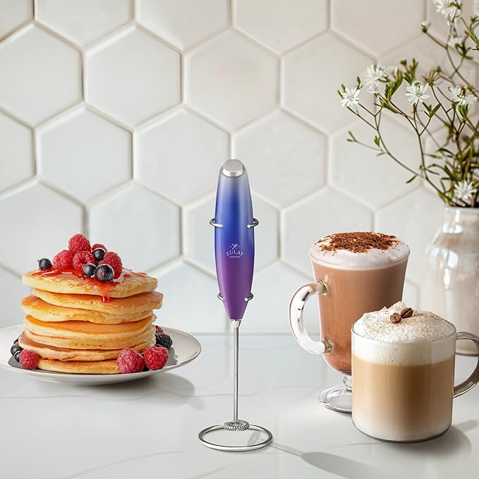 Zulay Kitchen Powerful Milk Frother Wand With Duracell Batteries - Ultra Fast Handheld Drink Mixer - Electric Whisk Foam Maker for Coffee, Lattes, Cappuccino & Matcha - Z1 Motor - Firework