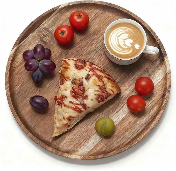 Wooden Plates for Food,Round Wooden Decorative Serving Trays for Coffee Table Home Decor,Wood Kitchen Counter Tray Serving Cheese Snack Trays,Candle Tray Appetizer Charcuterie Board 10inch,2pcs