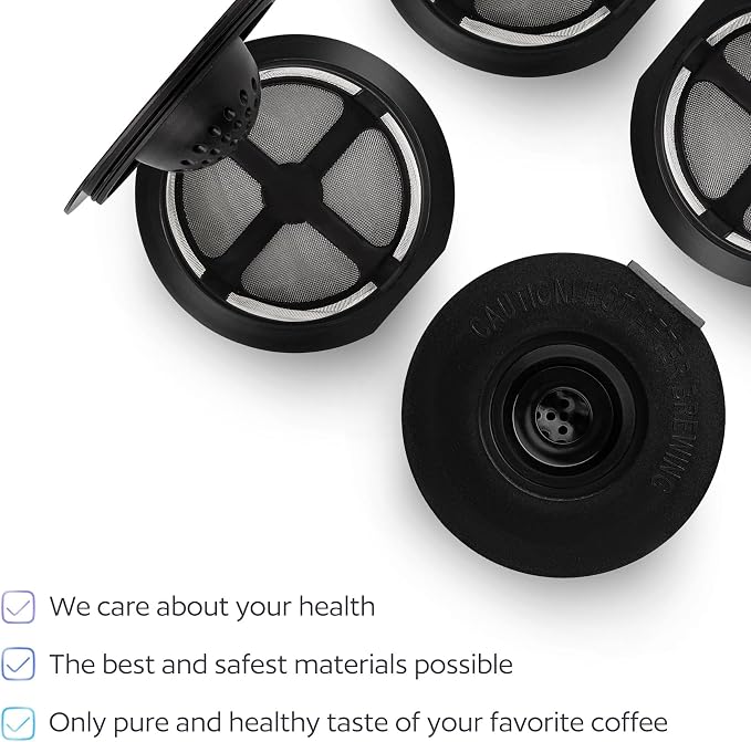 4 Black Reusable K Cups for Keurig Coffee Makers - Compatible with K-Express, K-Elite, K-Select, K-Classic, K-Mini, K-Compact